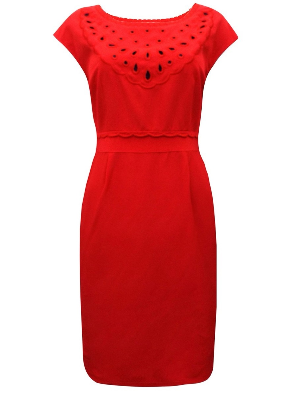 Boden Red Eyelet Embroidered Sheath Dress Lined Cap Sleeve Career Party US 12R